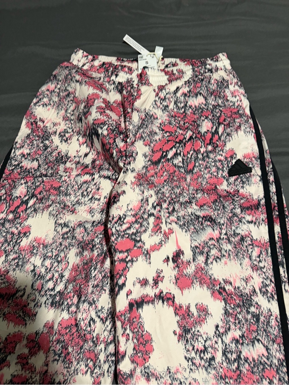 adidas Pink Floral Wide Leg Track Pants with Black 3-Stripes - Picture 5 of 7